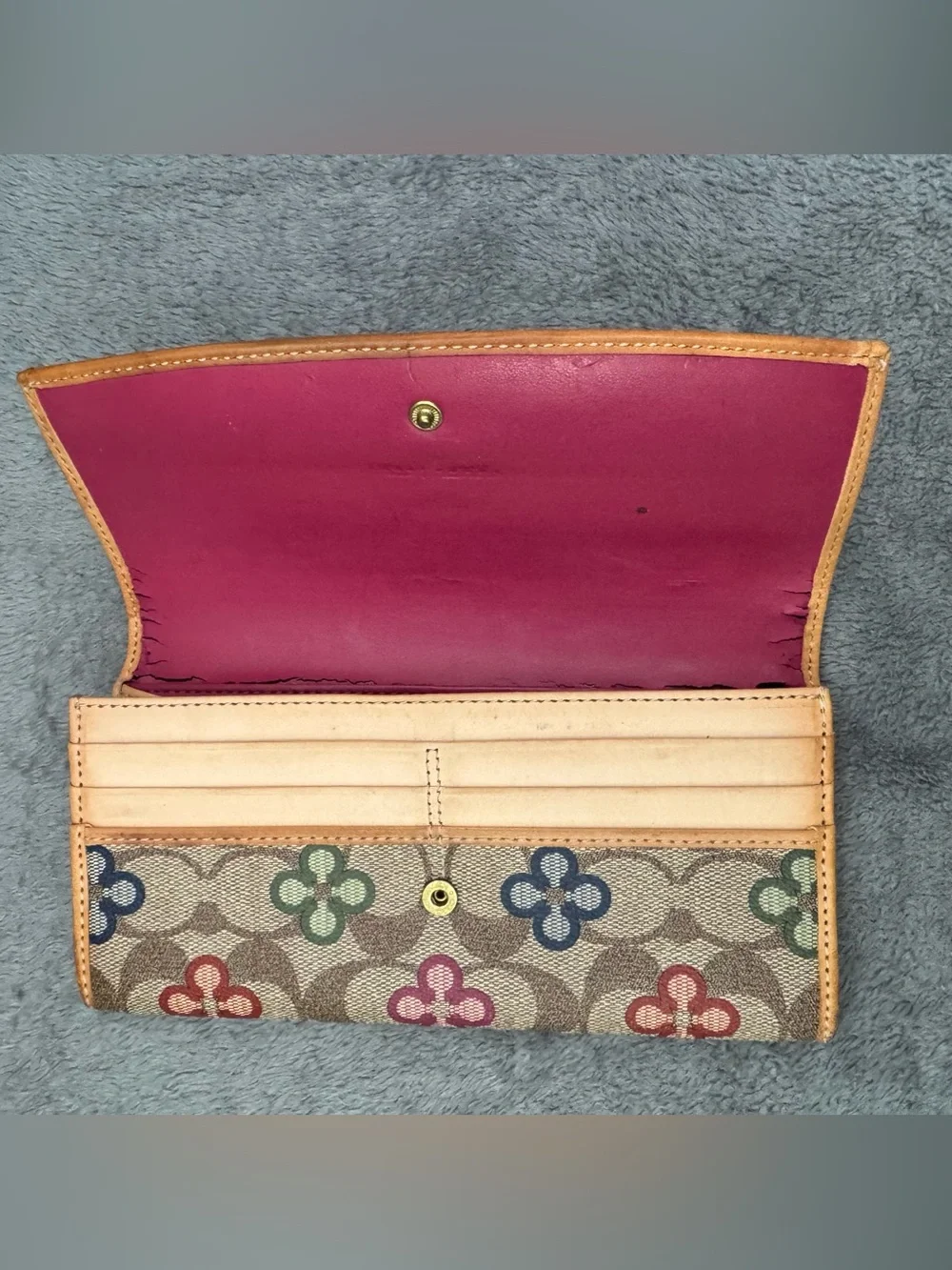 Coach Signature Floral Print Brown Bifold Wallet